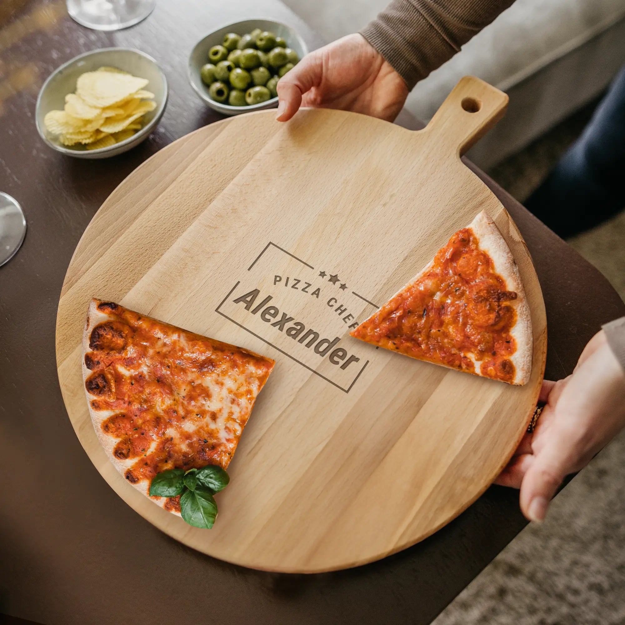 Engraved wooden pizza board - Beech - Round