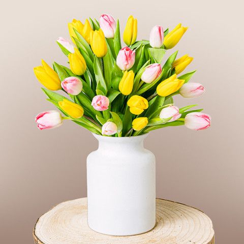 Bright Side: Pink and Yellow Tulips