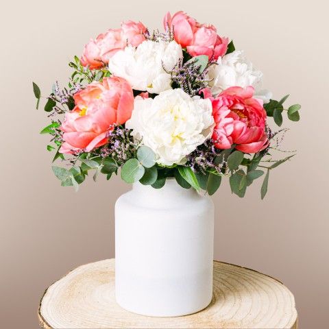 Coral Hug : Pivoines Roses et Blanches