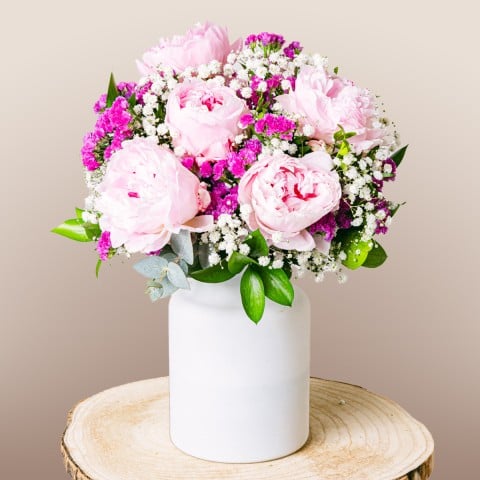 Unique: Pink Peonies and Statice Fuchsia