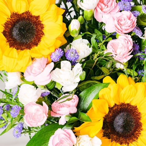 Vibrant Sunset: Sonnenblumen und Strandflieder highlight