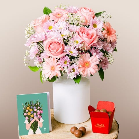Vêtue de Rose : Roses et Gérberas