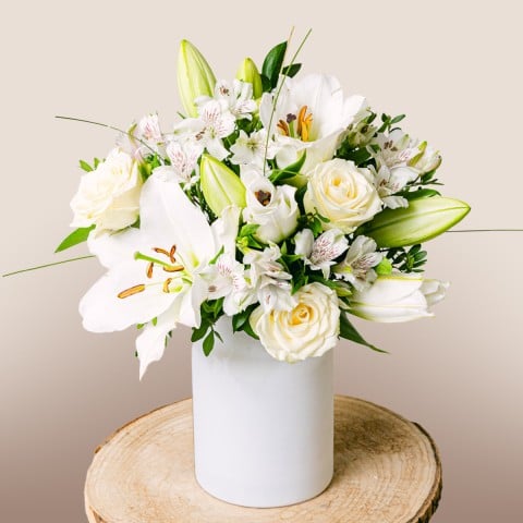 Luminous Charm: White Lilies and Roses