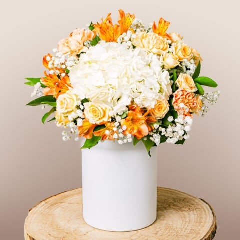 Evocative View: White Hydrangeas and Alstroemerias