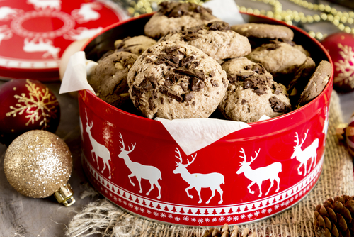 tin of homemade Christmas cookies