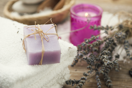 homemade lavender soap with candle