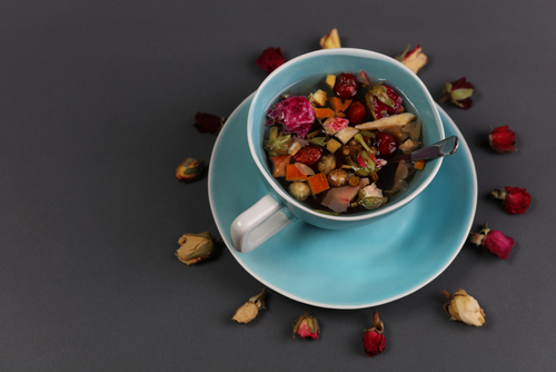 home made tea with dried fruits and flowers