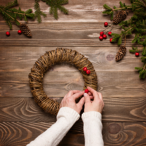 wicker wreath base on wooden background