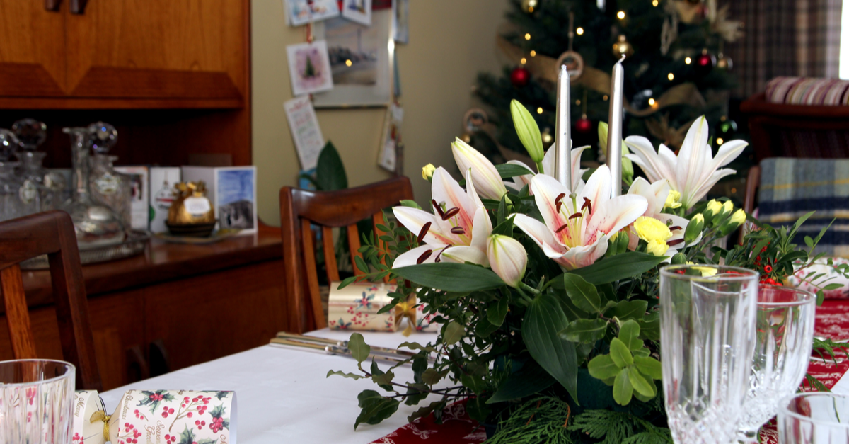 Christmas table with flowers