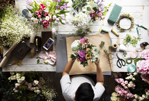 Bouquet making in florists