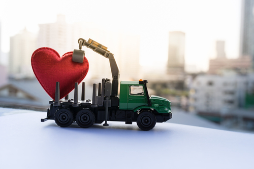 Special delivery valentines day toy truck delivery heart