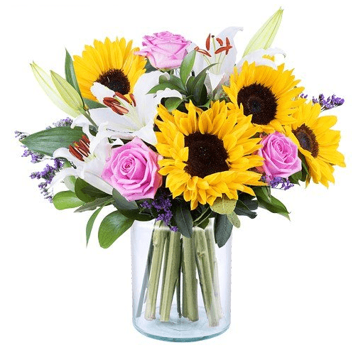Lilies, roses and sunflowers