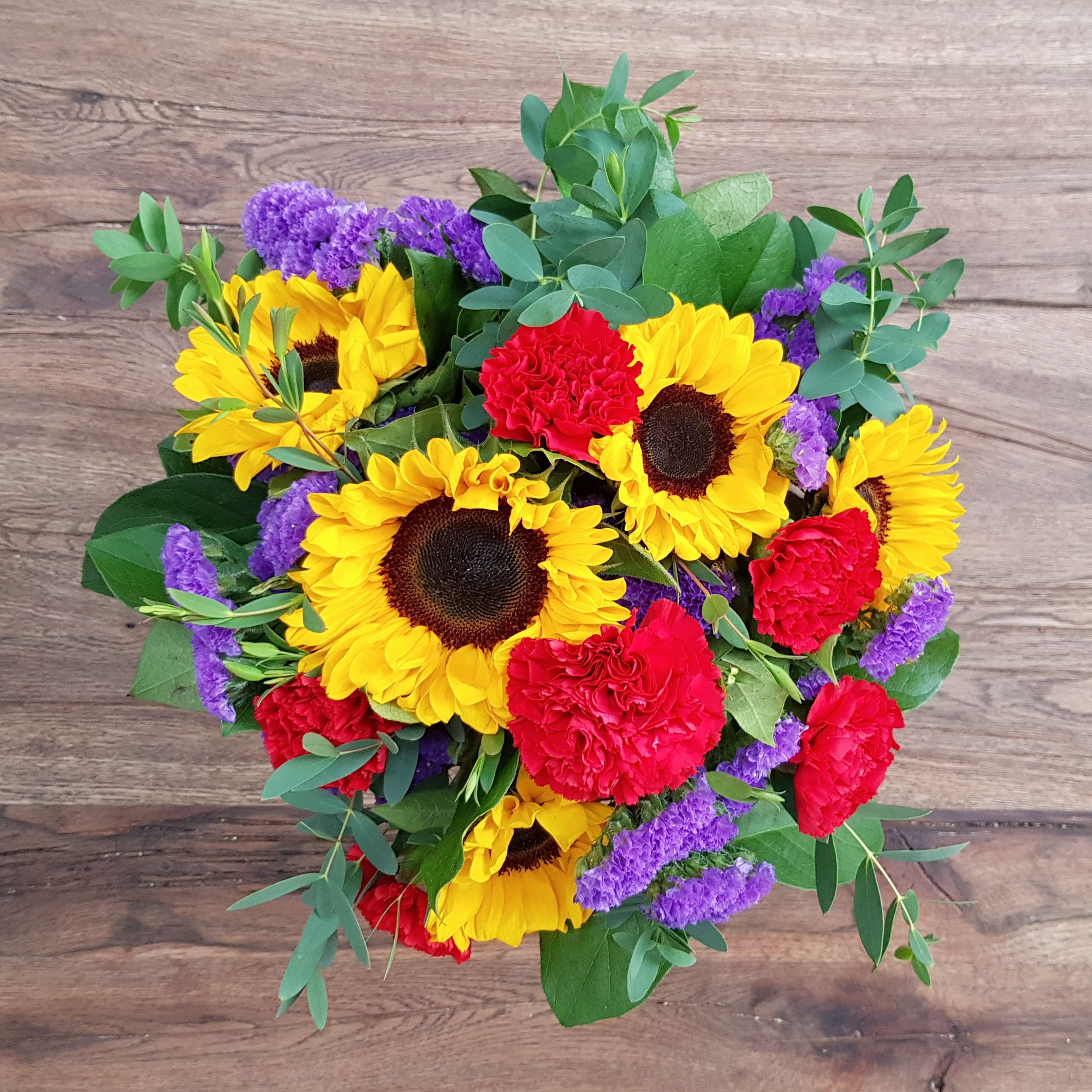 Breath of colour bouquet sunflowers and carnations