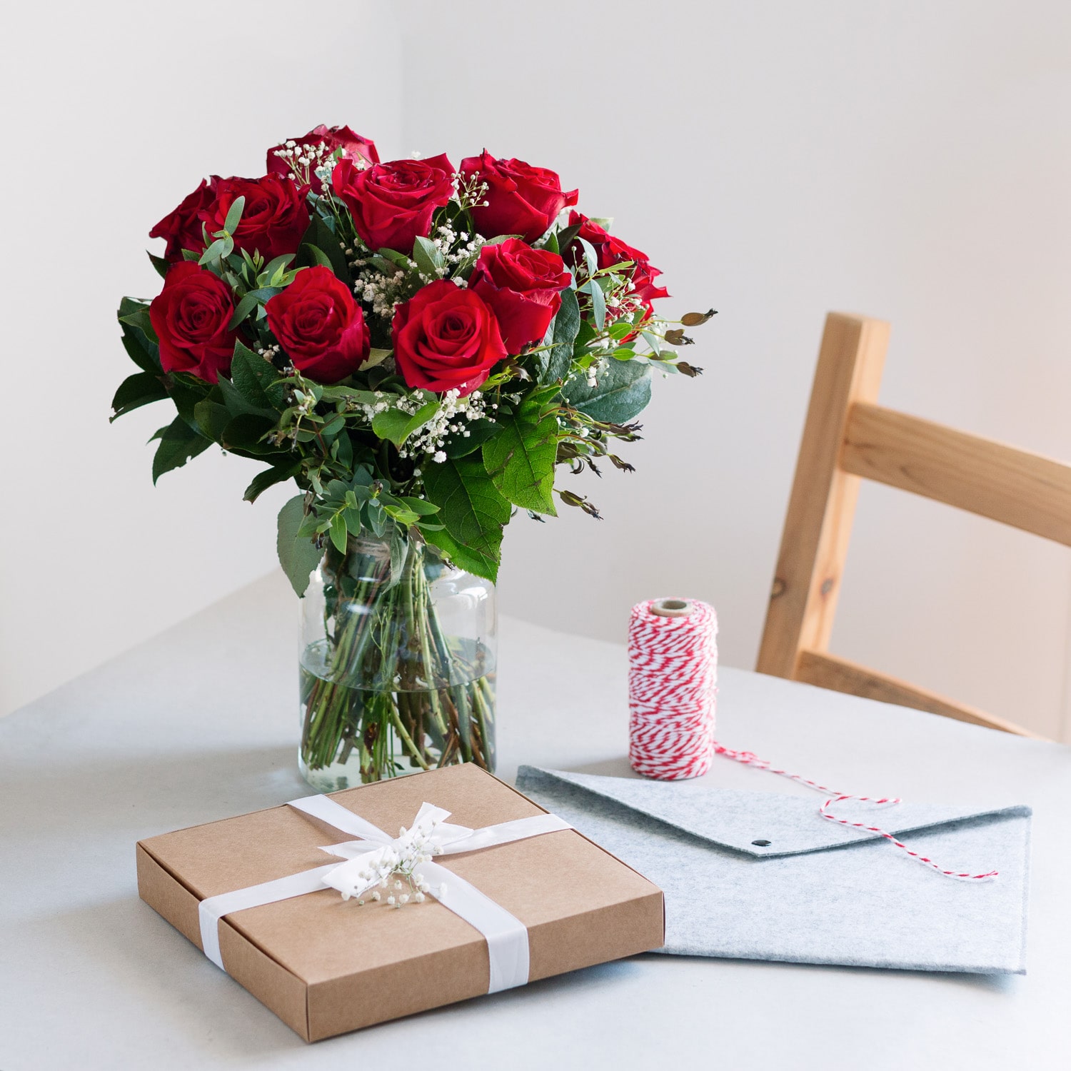 red roses and parcel