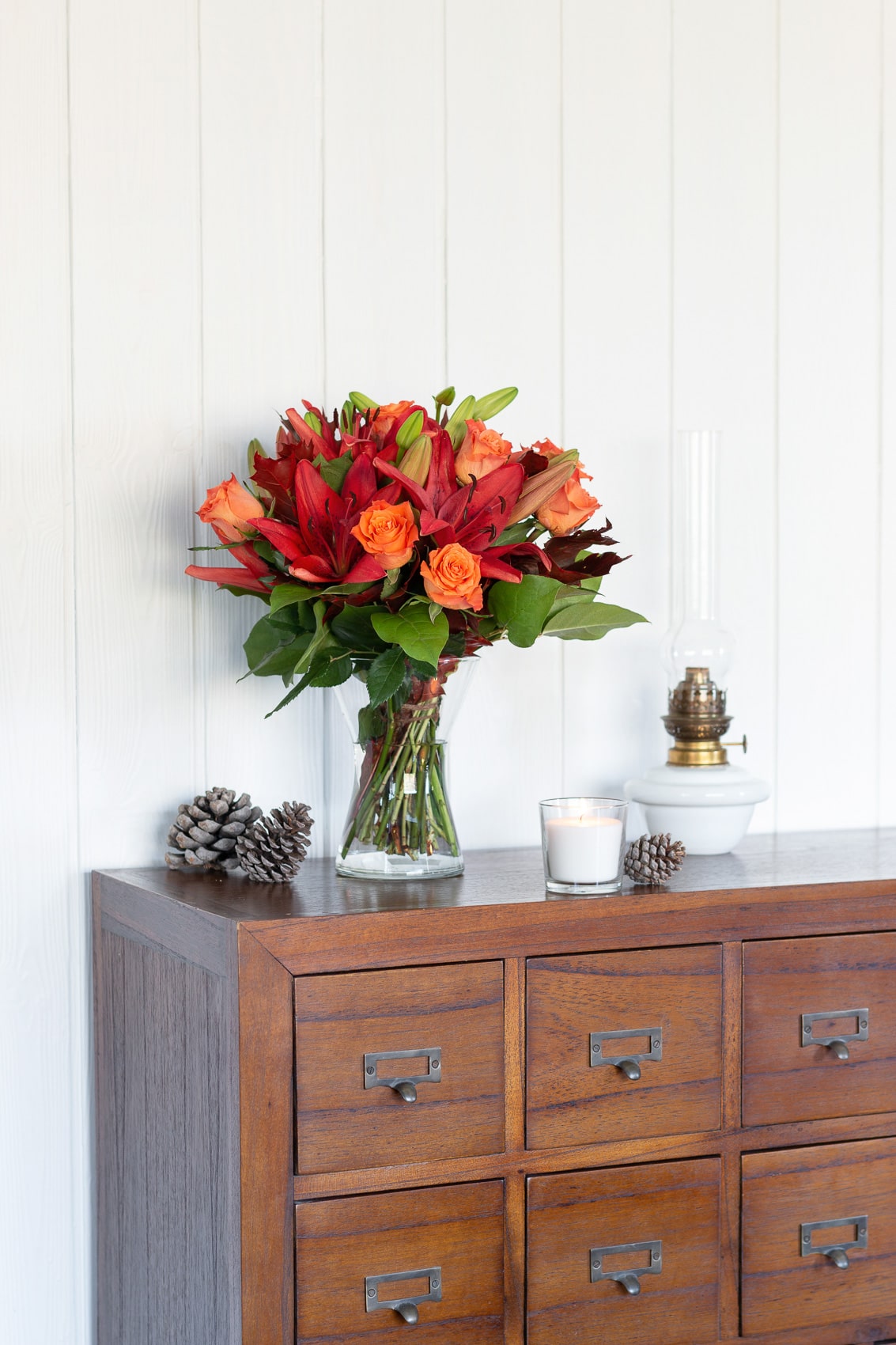 autumnal splendour bouquet on counter