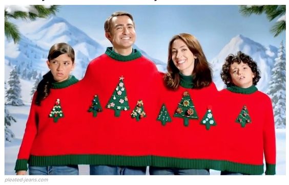 Unhappy family wearing Christmas jumper for one