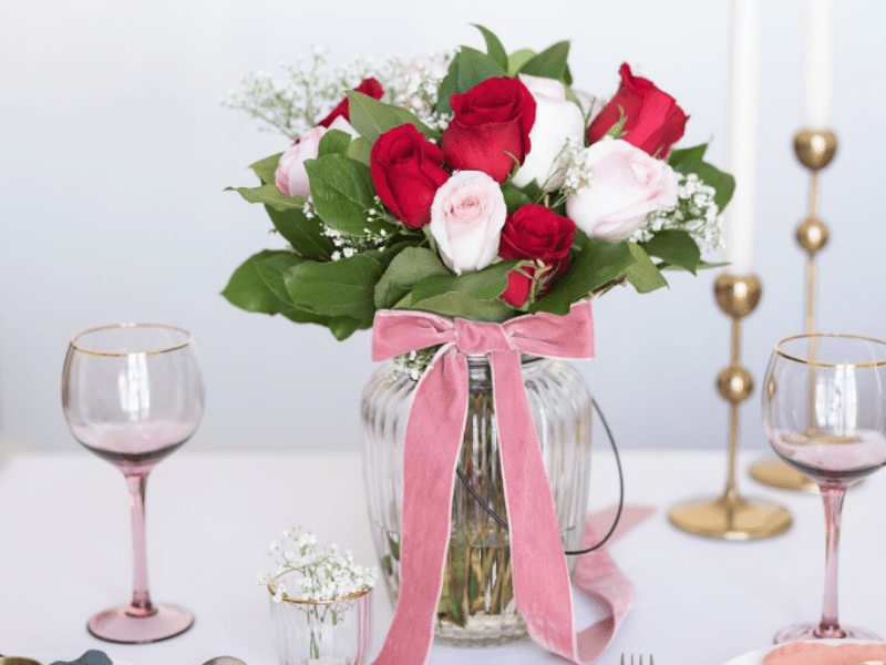 Red and pink FloraQueen rose bouquet
