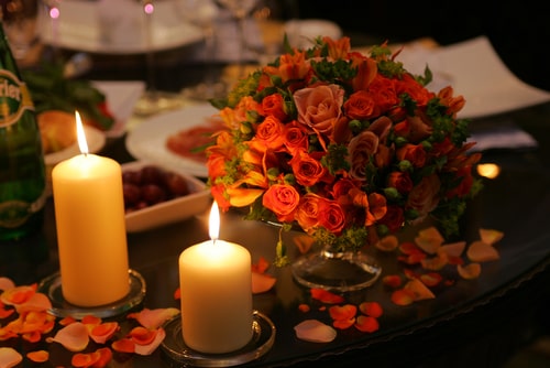 romantic flowers and candles
