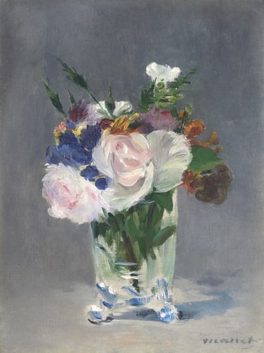 manet flowers in a crystal vase