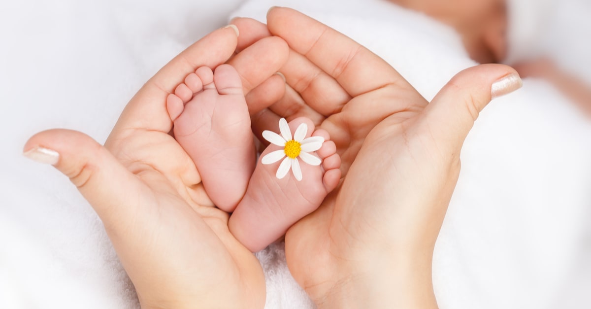 baby feet with flower