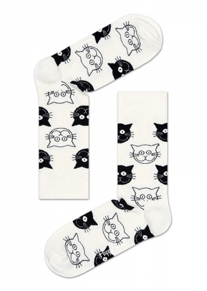 chaussettes à motif blanches avec tetes de chat noires