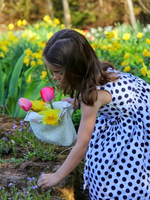 petite fille cueillant des fleurs