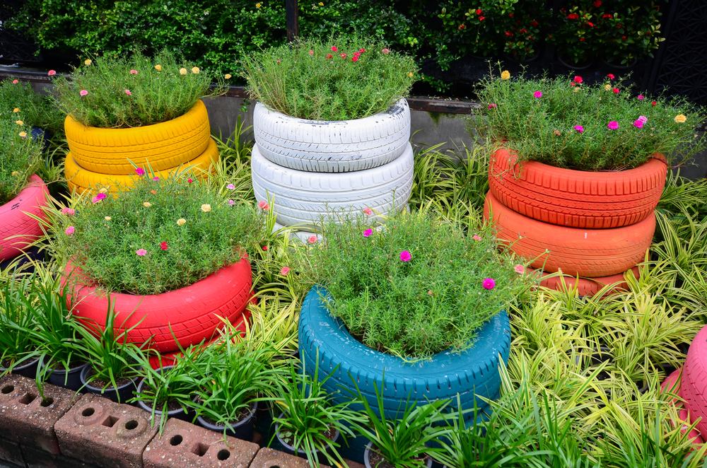 pneus colorés jardin