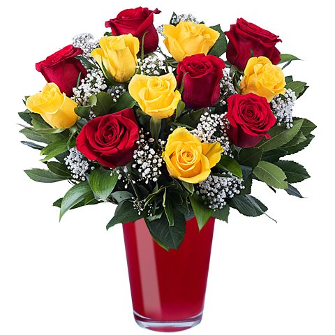 bouquet de roses rouges et jaunes