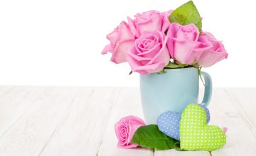 bouquet de roses roses dans une tasse