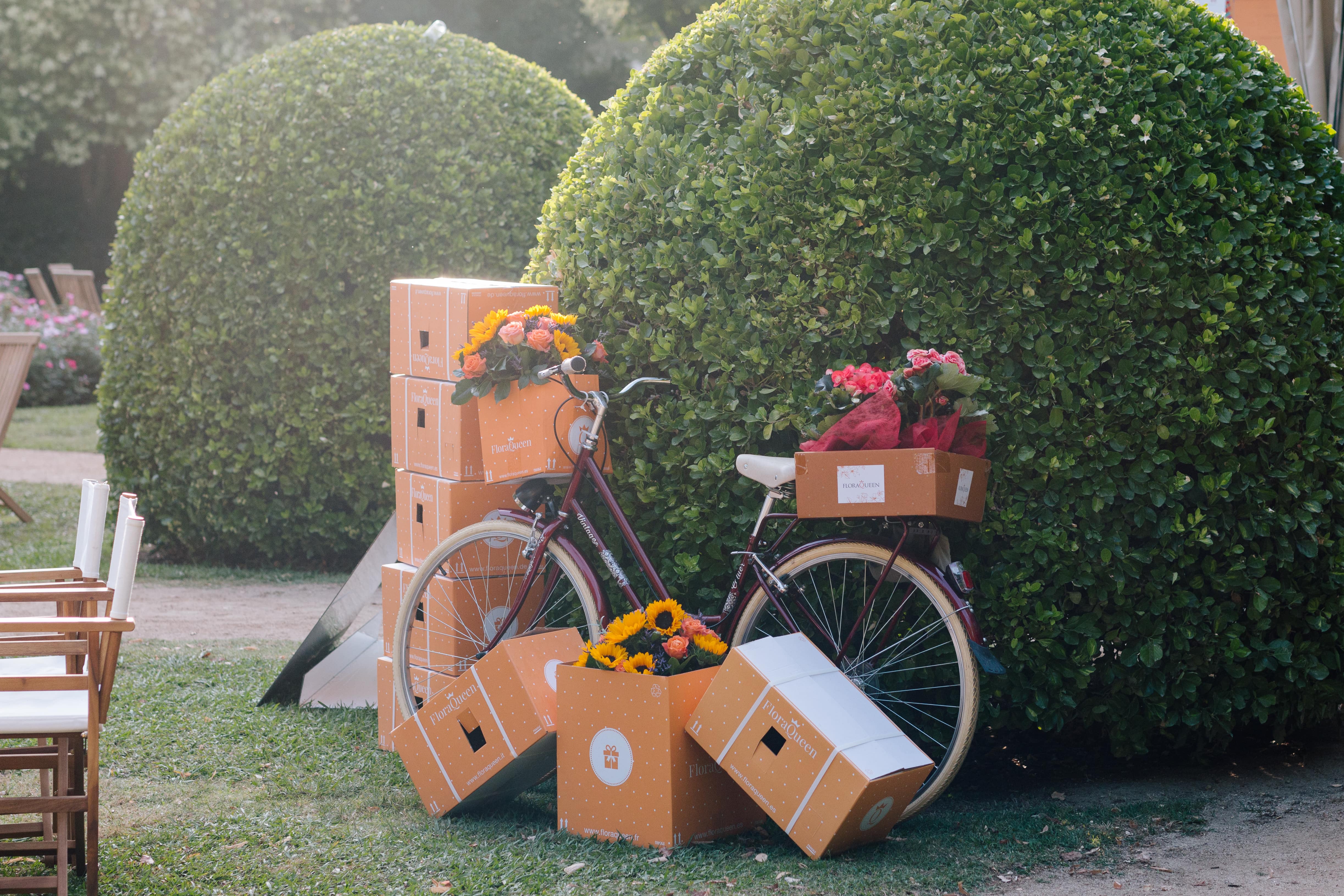 floraqueen bike and boxes of flowers