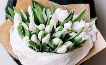 white tulips in a bouquet